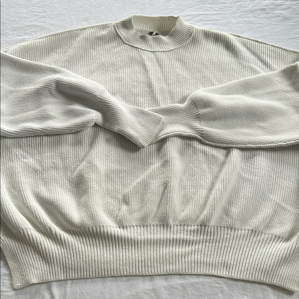 Free People Ivory Ribbed Crew Neck Sweater
